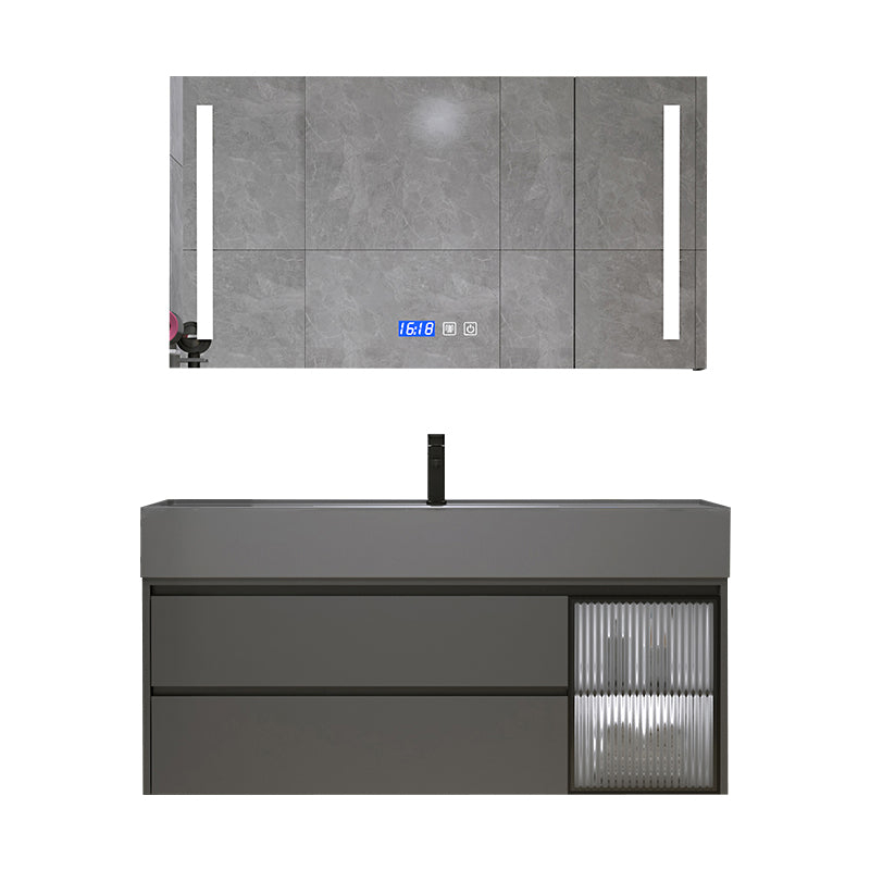 Wood Frame Bathroom Vanity Grey 2 Drawers Single Sink Mirror Wall Mount Rectangular Vanity Clearhalo 'Bathroom Remodel & Bathroom Fixtures' 'Bathroom Vanities' 'bathroom_vanities' 'Home Improvement' 'home_improvement' 'home_improvement_bathroom_vanities' 7406585