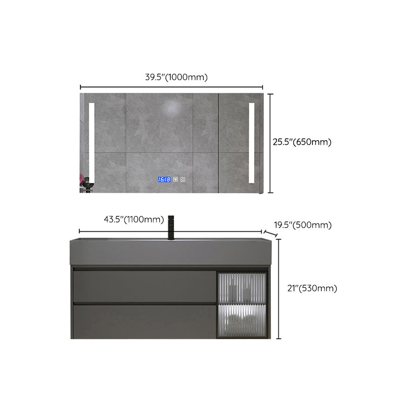 Wood Frame Bathroom Vanity Grey 2 Drawers Single Sink Mirror Wall Mount Rectangular Vanity Clearhalo 'Bathroom Remodel & Bathroom Fixtures' 'Bathroom Vanities' 'bathroom_vanities' 'Home Improvement' 'home_improvement' 'home_improvement_bathroom_vanities' 7406599