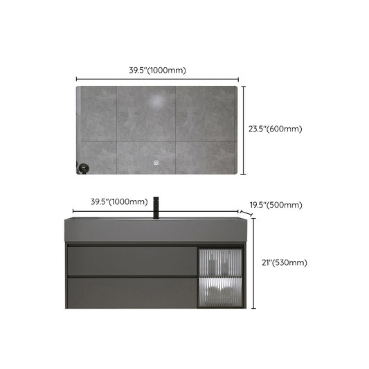 Wood Frame Bathroom Vanity Grey 2 Drawers Single Sink Mirror Wall Mount Rectangular Vanity Clearhalo 'Bathroom Remodel & Bathroom Fixtures' 'Bathroom Vanities' 'bathroom_vanities' 'Home Improvement' 'home_improvement' 'home_improvement_bathroom_vanities' 7406605