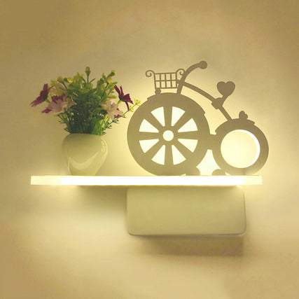 Contemporary Cartoon Pattern Wall Light with Shelf Acrylic White LED Sconce Lamp for Kid Bedroom White D Clearhalo 'Wall Lamps & Sconces' 'Wall Lights' Lighting' 74067