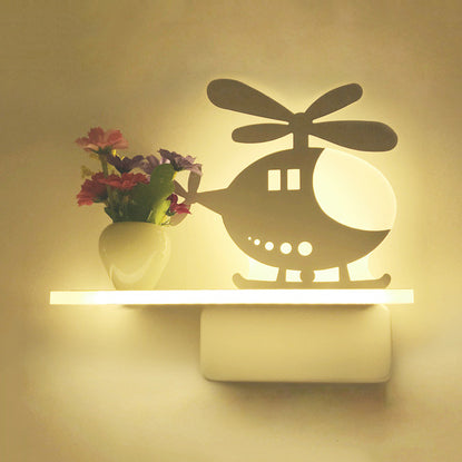 Contemporary Cartoon Pattern Wall Light with Shelf Acrylic White LED Sconce Lamp for Kid Bedroom White C Clearhalo 'Wall Lamps & Sconces' 'Wall Lights' Lighting' 74068