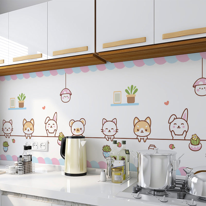 Modern Peel and Stick Backsplash Wall Tile Plastic Wallpaper for Kitchen Backsplash White-Pink 23.6"L x 118.1"W Clearhalo 'Flooring 'Home Improvement' 'home_improvement' 'home_improvement_peel_stick_blacksplash' 'Peel & Stick Backsplash Tile' 'peel_stick_blacksplash' 'Walls & Ceilings' Walls and Ceiling' 7409988