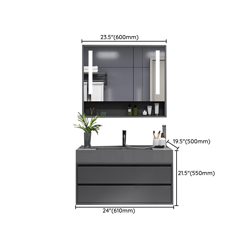 Grey Single Sink Vanity Wood Frame Mirror Rectangular Glam Faucet Vanity with 2 Drawers Clearhalo 'Bathroom Remodel & Bathroom Fixtures' 'Bathroom Vanities' 'bathroom_vanities' 'Home Improvement' 'home_improvement' 'home_improvement_bathroom_vanities' 7410049