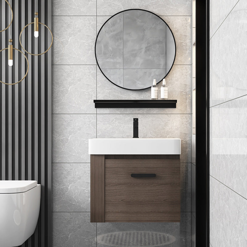Modern Single Sink Vanity Wall Mount Brown Wooden Vanity Set Clearhalo 'Bathroom Remodel & Bathroom Fixtures' 'Bathroom Vanities' 'bathroom_vanities' 'Home Improvement' 'home_improvement' 'home_improvement_bathroom_vanities' 7416392