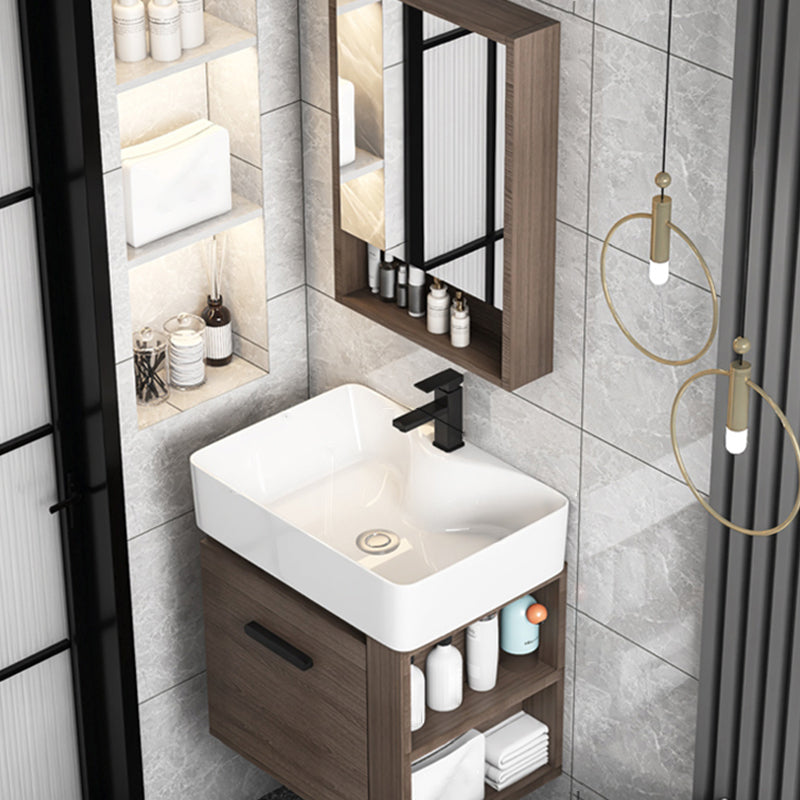 Modern Single Sink Vanity Wall Mount Brown Wooden Vanity Set Clearhalo 'Bathroom Remodel & Bathroom Fixtures' 'Bathroom Vanities' 'bathroom_vanities' 'Home Improvement' 'home_improvement' 'home_improvement_bathroom_vanities' 7416397