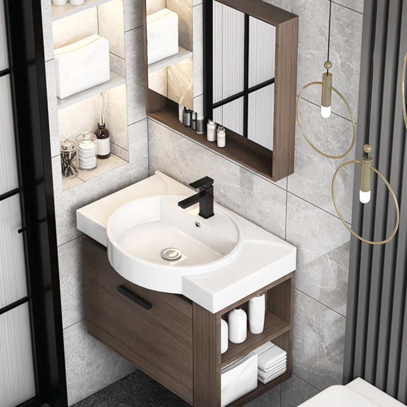 Modern Single Sink Vanity Wall Mount Brown Wooden Vanity Set Clearhalo 'Bathroom Remodel & Bathroom Fixtures' 'Bathroom Vanities' 'bathroom_vanities' 'Home Improvement' 'home_improvement' 'home_improvement_bathroom_vanities' 7416399