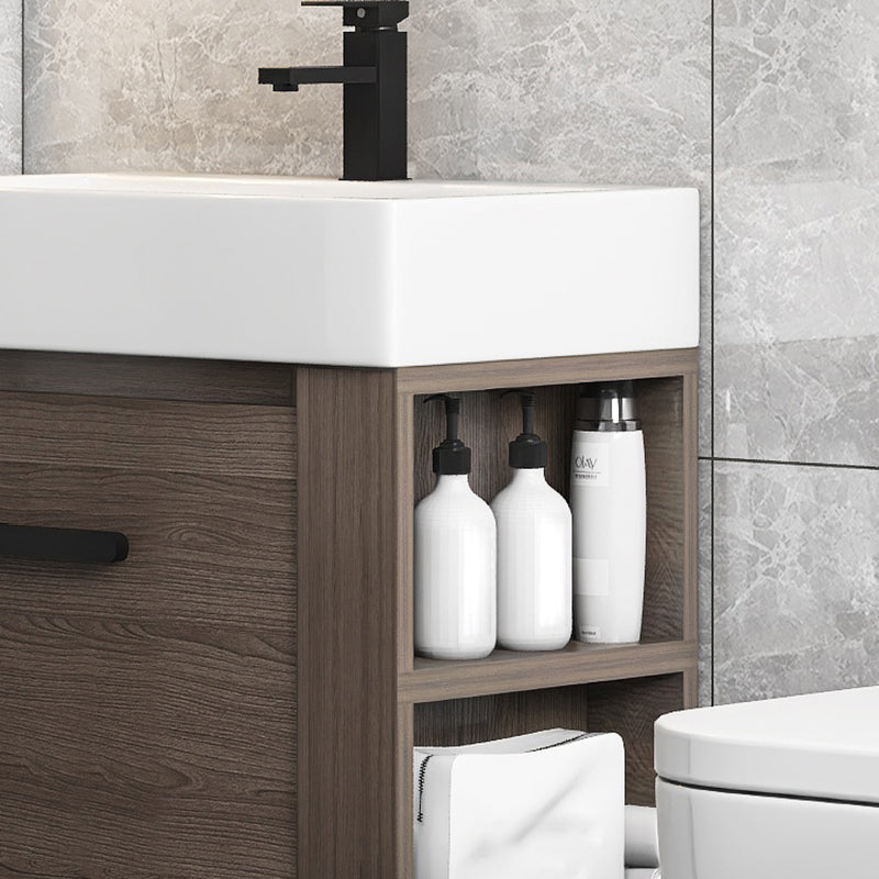 Modern Single Sink Vanity Wall Mount Brown Wooden Vanity Set Clearhalo 'Bathroom Remodel & Bathroom Fixtures' 'Bathroom Vanities' 'bathroom_vanities' 'Home Improvement' 'home_improvement' 'home_improvement_bathroom_vanities' 7416403