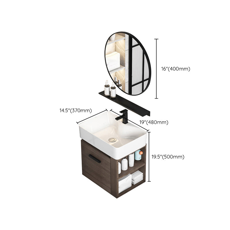 Modern Single Sink Vanity Wall Mount Brown Wooden Vanity Set Clearhalo 'Bathroom Remodel & Bathroom Fixtures' 'Bathroom Vanities' 'bathroom_vanities' 'Home Improvement' 'home_improvement' 'home_improvement_bathroom_vanities' 7416411