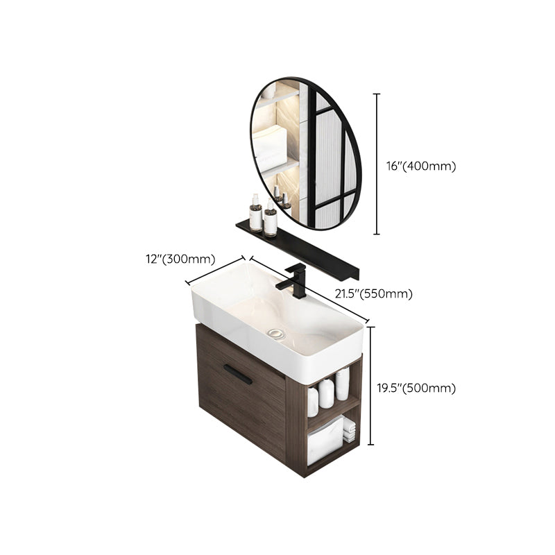 Modern Single Sink Vanity Wall Mount Brown Wooden Vanity Set Clearhalo 'Bathroom Remodel & Bathroom Fixtures' 'Bathroom Vanities' 'bathroom_vanities' 'Home Improvement' 'home_improvement' 'home_improvement_bathroom_vanities' 7416413