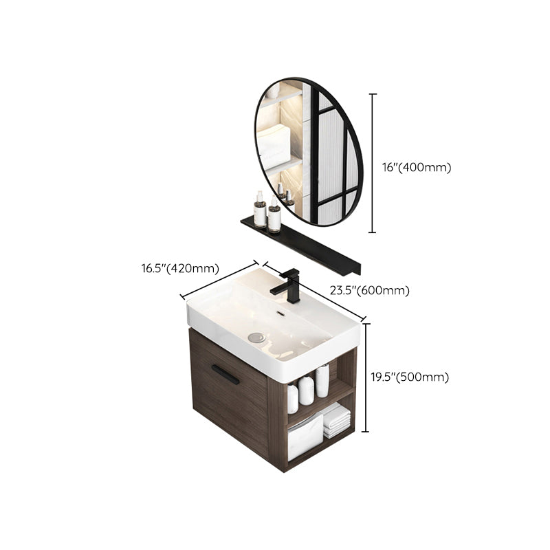 Modern Single Sink Vanity Wall Mount Brown Wooden Vanity Set Clearhalo 'Bathroom Remodel & Bathroom Fixtures' 'Bathroom Vanities' 'bathroom_vanities' 'Home Improvement' 'home_improvement' 'home_improvement_bathroom_vanities' 7416414