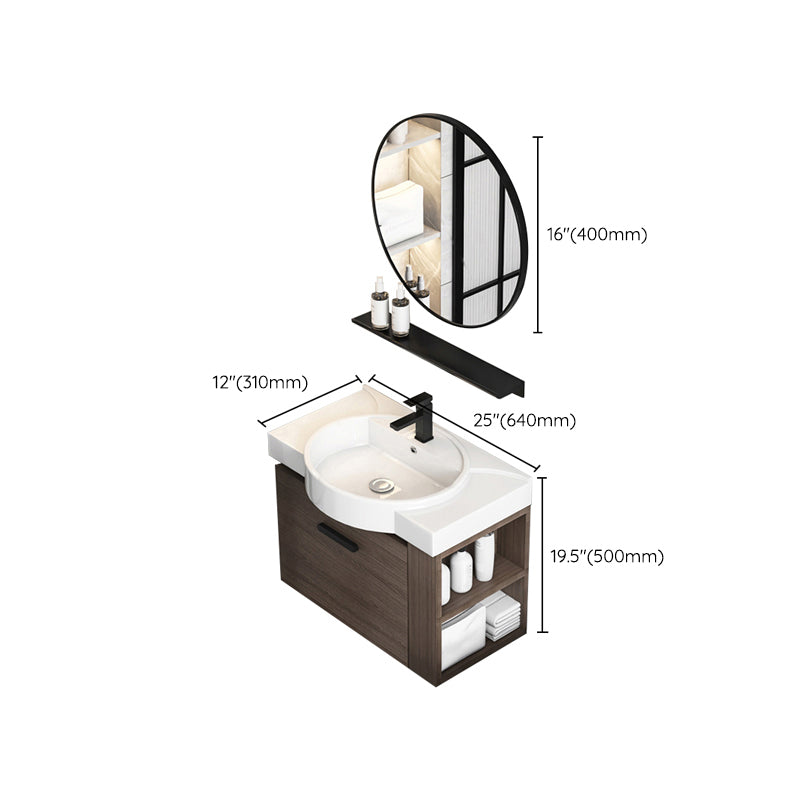 Modern Single Sink Vanity Wall Mount Brown Wooden Vanity Set Clearhalo 'Bathroom Remodel & Bathroom Fixtures' 'Bathroom Vanities' 'bathroom_vanities' 'Home Improvement' 'home_improvement' 'home_improvement_bathroom_vanities' 7416415