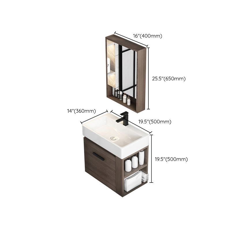 Modern Single Sink Vanity Wall Mount Brown Wooden Vanity Set Clearhalo 'Bathroom Remodel & Bathroom Fixtures' 'Bathroom Vanities' 'bathroom_vanities' 'Home Improvement' 'home_improvement' 'home_improvement_bathroom_vanities' 7416418