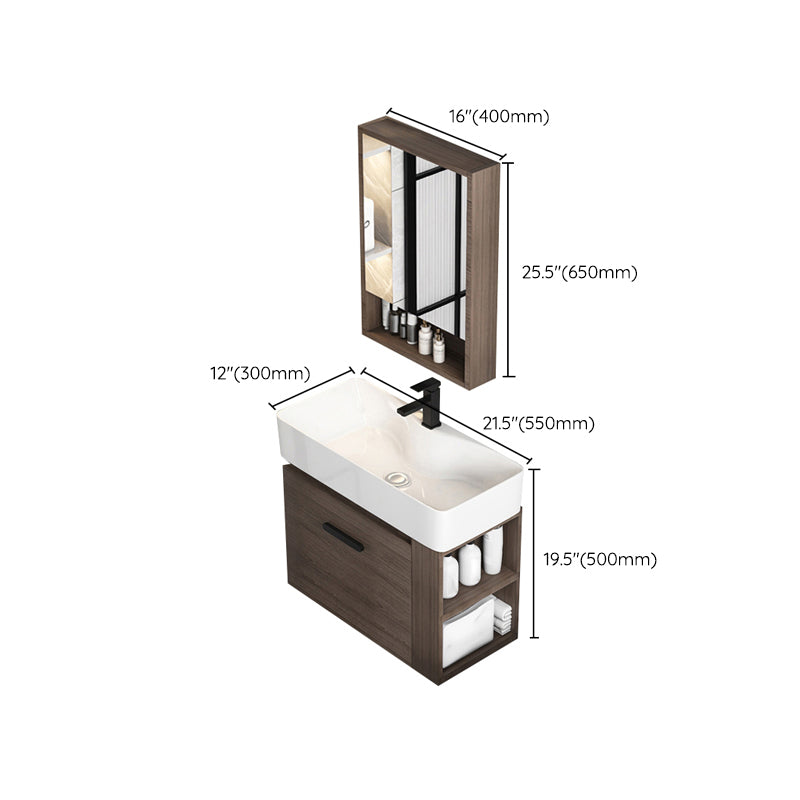 Modern Single Sink Vanity Wall Mount Brown Wooden Vanity Set Clearhalo 'Bathroom Remodel & Bathroom Fixtures' 'Bathroom Vanities' 'bathroom_vanities' 'Home Improvement' 'home_improvement' 'home_improvement_bathroom_vanities' 7416419