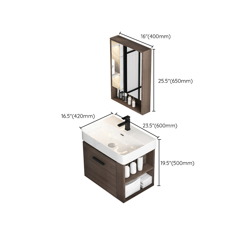 Modern Single Sink Vanity Wall Mount Brown Wooden Vanity Set Clearhalo 'Bathroom Remodel & Bathroom Fixtures' 'Bathroom Vanities' 'bathroom_vanities' 'Home Improvement' 'home_improvement' 'home_improvement_bathroom_vanities' 7416420