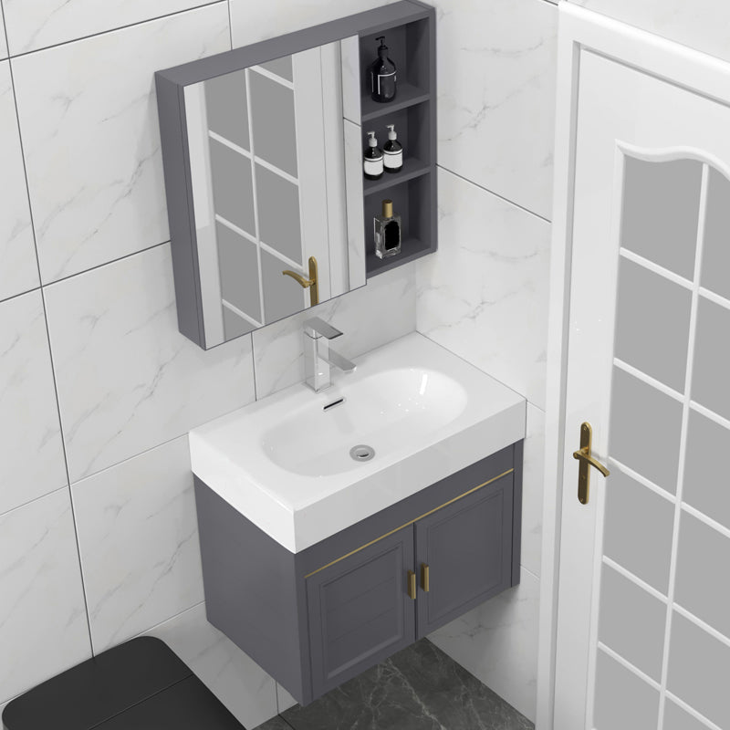 Glam Metal Base Vanity Wall Mount Bath Vanity Set with Soft Close Door Clearhalo 'Bathroom Remodel & Bathroom Fixtures' 'Bathroom Vanities' 'bathroom_vanities' 'Home Improvement' 'home_improvement' 'home_improvement_bathroom_vanities' 7416481
