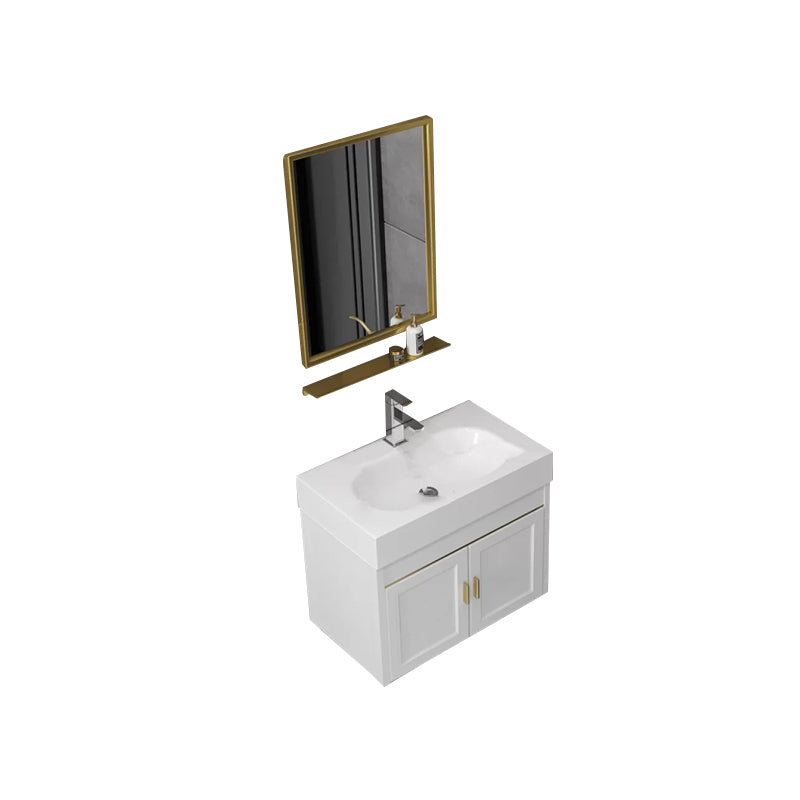 Glam Metal Base Vanity Wall Mount Bath Vanity Set with Soft Close Door Vanity & Faucet & Mirrors 24"L x 14"W x 19"H White Clearhalo 'Bathroom Remodel & Bathroom Fixtures' 'Bathroom Vanities' 'bathroom_vanities' 'Home Improvement' 'home_improvement' 'home_improvement_bathroom_vanities' 7416491