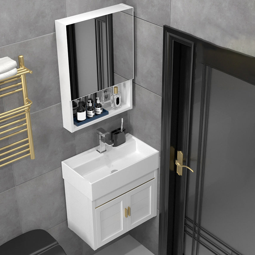 Glam Metal Base Vanity Wall Mount Bath Vanity Set with Soft Close Door Clearhalo 'Bathroom Remodel & Bathroom Fixtures' 'Bathroom Vanities' 'bathroom_vanities' 'Home Improvement' 'home_improvement' 'home_improvement_bathroom_vanities' 7416492