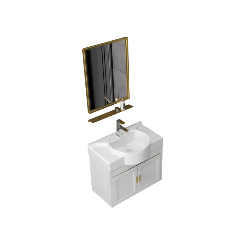 Glam Metal Base Vanity Wall Mount Bath Vanity Set with Soft Close Door Vanity & Faucet & Mirrors White Clearhalo 'Bathroom Remodel & Bathroom Fixtures' 'Bathroom Vanities' 'bathroom_vanities' 'Home Improvement' 'home_improvement' 'home_improvement_bathroom_vanities' 7416493