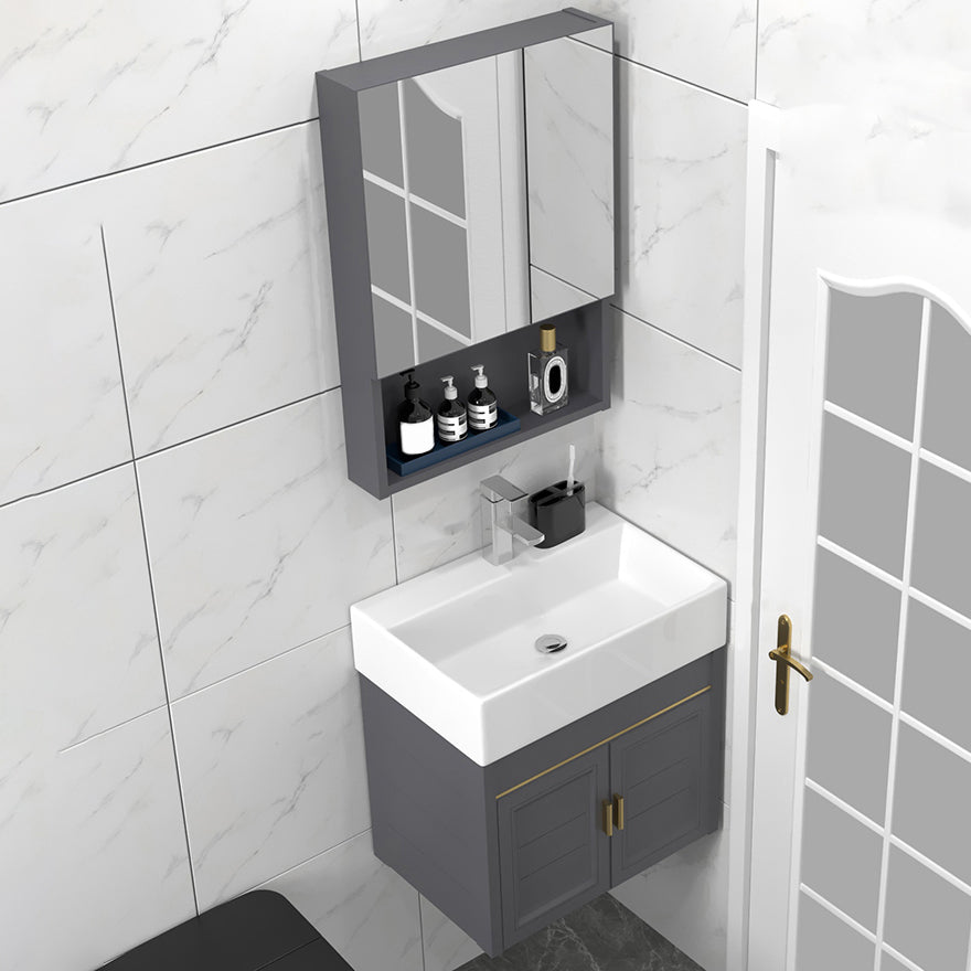 Glam Metal Base Vanity Wall Mount Bath Vanity Set with Soft Close Door Clearhalo 'Bathroom Remodel & Bathroom Fixtures' 'Bathroom Vanities' 'bathroom_vanities' 'Home Improvement' 'home_improvement' 'home_improvement_bathroom_vanities' 7416494
