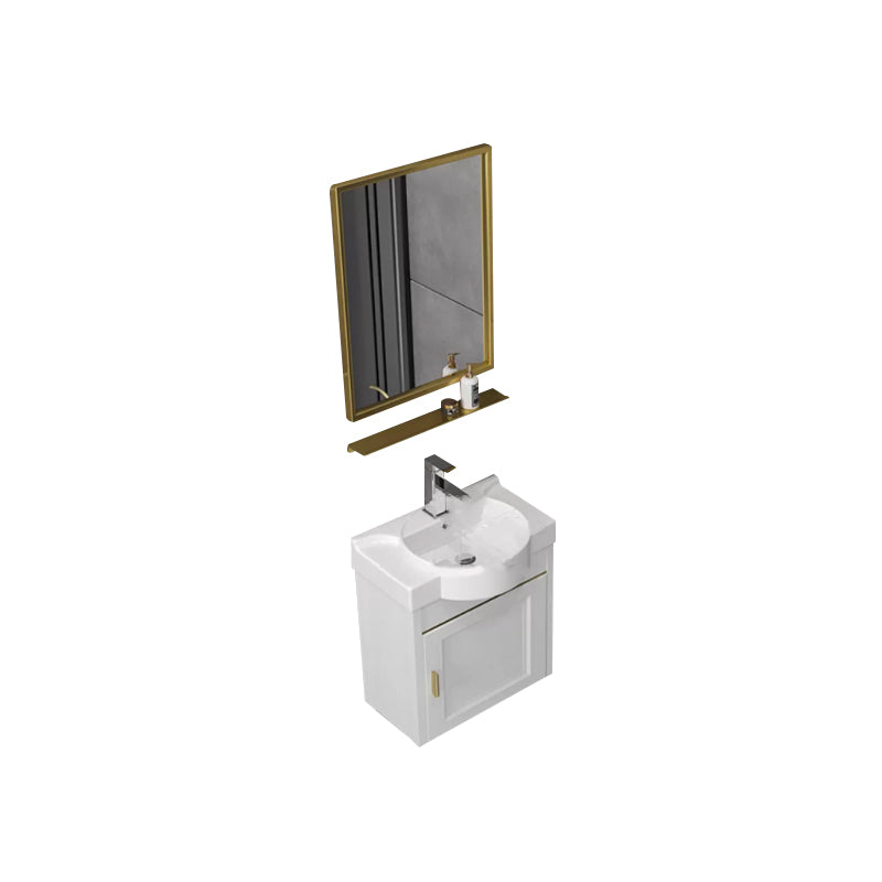 Glam Metal Base Vanity Wall Mount Bath Vanity Set with Soft Close Door Vanity & Faucet & Mirrors 18"L x 13"W x 20"H White Clearhalo 'Bathroom Remodel & Bathroom Fixtures' 'Bathroom Vanities' 'bathroom_vanities' 'Home Improvement' 'home_improvement' 'home_improvement_bathroom_vanities' 7416495