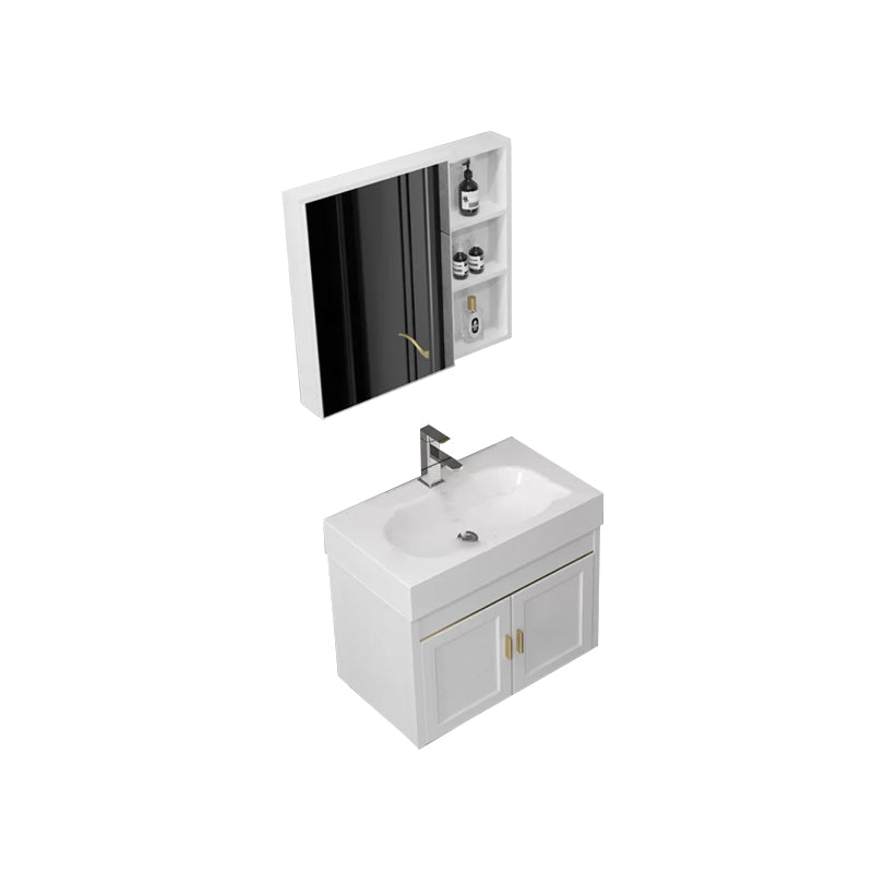 Glam Metal Base Vanity Wall Mount Bath Vanity Set with Soft Close Door Vanity & Faucet & Mirror Cabinet 24"L x 14"W x 19"H White Clearhalo 'Bathroom Remodel & Bathroom Fixtures' 'Bathroom Vanities' 'bathroom_vanities' 'Home Improvement' 'home_improvement' 'home_improvement_bathroom_vanities' 7416506