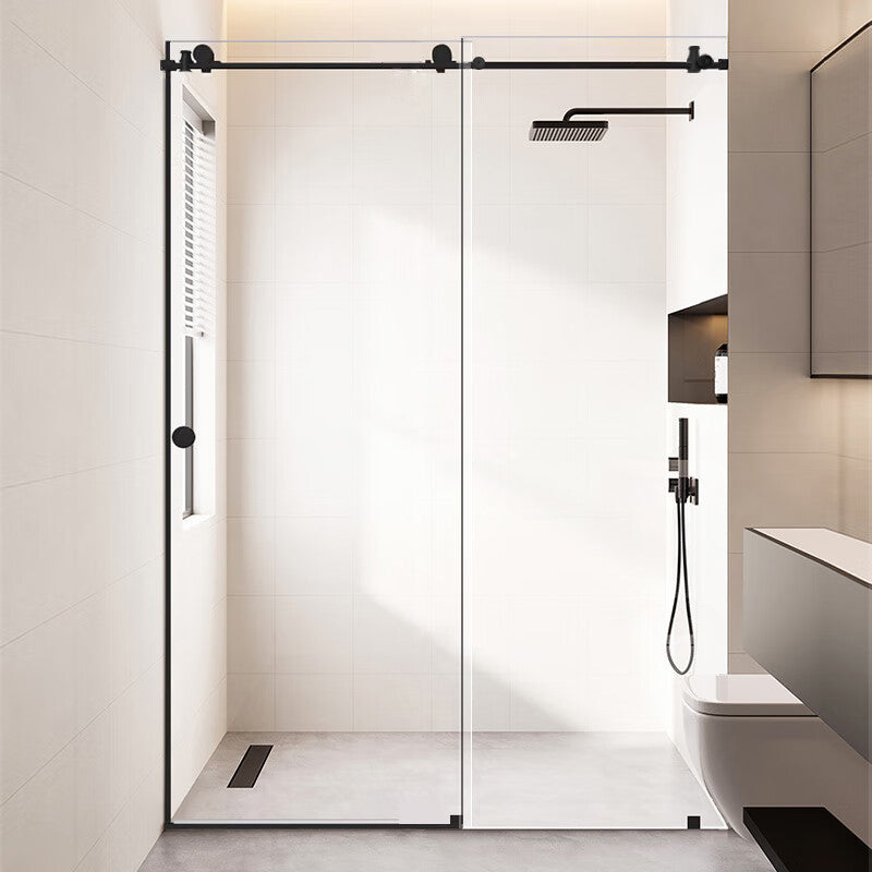 Transparent Pivot Shower Bath Door Tempered Semi-Frameless Shower Doors Left Clearhalo 'Bathroom Remodel & Bathroom Fixtures' 'Home Improvement' 'home_improvement' 'home_improvement_shower_tub_doors' 'Shower and Tub Doors' 'shower_tub_doors' 'Showers & Bathtubs' 7417124