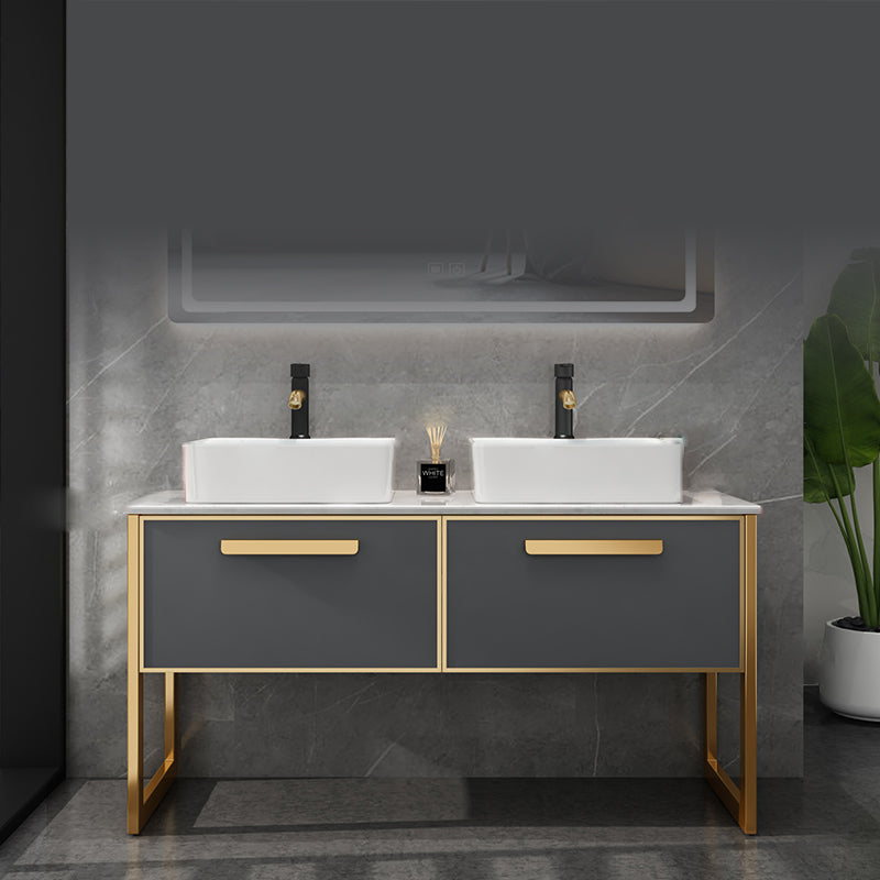 Glam Freestanding Bathroom Sink Vanity Faucet Included Bathroom Vanity Vanity & Faucet 55"L x 18"W x 28"H Clearhalo 'Bathroom Remodel & Bathroom Fixtures' 'Bathroom Vanities' 'bathroom_vanities' 'Home Improvement' 'home_improvement' 'home_improvement_bathroom_vanities' 7419619