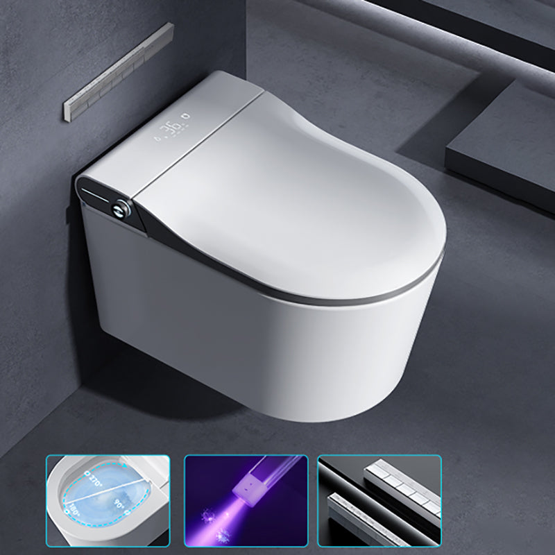 Contemporary Wall Mounted Bidet Elongated White Foot Sensor Ceramic Heated Seat Grey Automatic Flip (Automatic Version) Clearhalo 'Bathroom Remodel & Bathroom Fixtures' 'Bidets' 'Home Improvement' 'home_improvement' 'home_improvement_bidets' 'Toilets & Bidets' 7421346