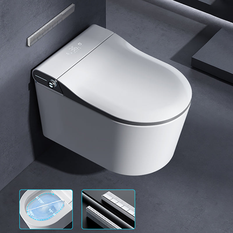 Contemporary Wall Mounted Bidet Elongated White Foot Sensor Ceramic Heated Seat Grey Manual Lid (Manual) Clearhalo 'Bathroom Remodel & Bathroom Fixtures' 'Bidets' 'Home Improvement' 'home_improvement' 'home_improvement_bidets' 'Toilets & Bidets' 7421348