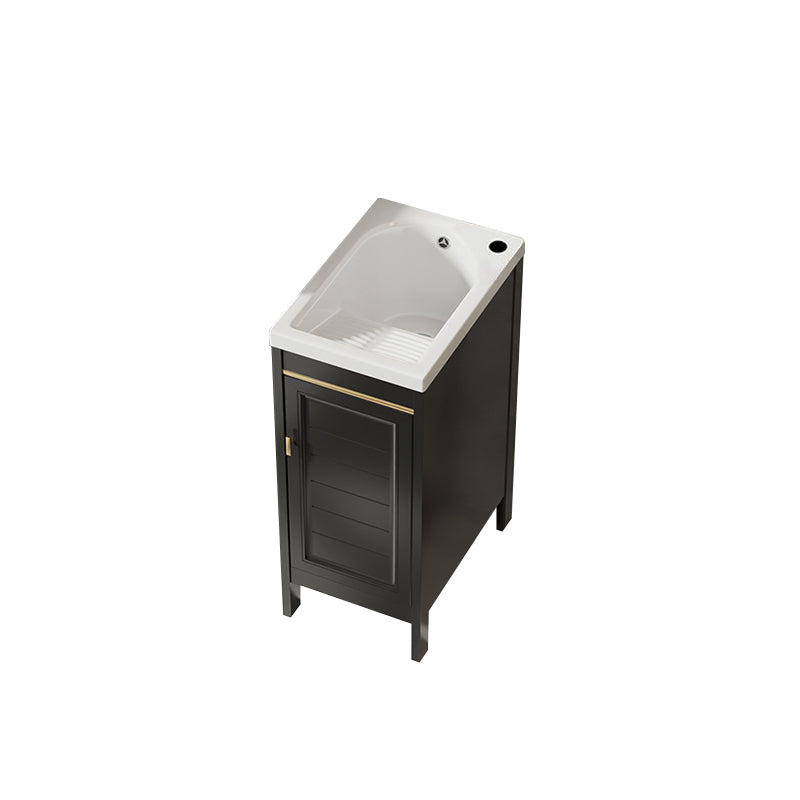 Glam Freestanding Vanity Single Sink Metal Frame Rectangular Faucet Vanity with Door Bathroom Vanity 13"L x 19"W x 31"H Black Clearhalo 'Bathroom Remodel & Bathroom Fixtures' 'Bathroom Vanities' 'bathroom_vanities' 'Home Improvement' 'home_improvement' 'home_improvement_bathroom_vanities' 7422318