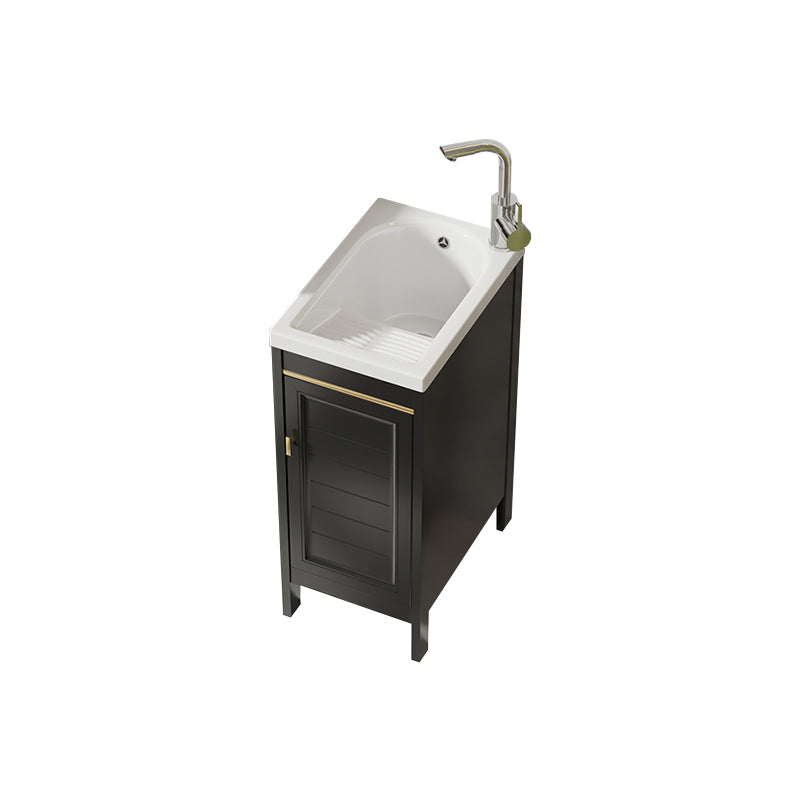 Glam Freestanding Vanity Single Sink Metal Frame Rectangular Faucet Vanity with Door Vanity & Faucet 13"L x 19"W x 31"H Black Clearhalo 'Bathroom Remodel & Bathroom Fixtures' 'Bathroom Vanities' 'bathroom_vanities' 'Home Improvement' 'home_improvement' 'home_improvement_bathroom_vanities' 7422320