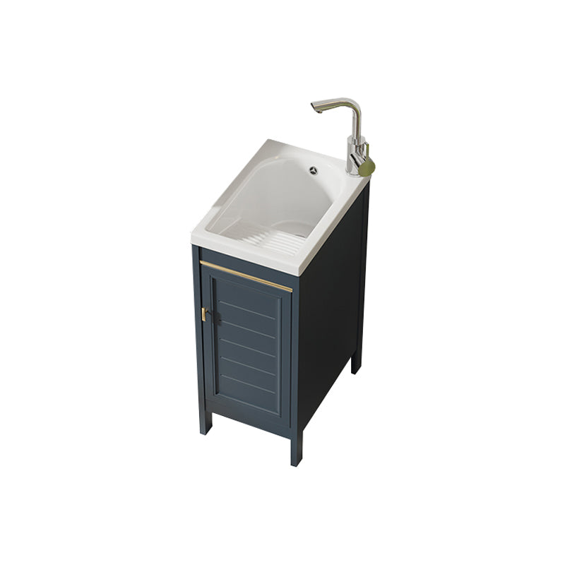 Glam Freestanding Vanity Single Sink Metal Frame Rectangular Faucet Vanity with Door Vanity & Faucet 13"L x 19"W x 31"H Blue Clearhalo 'Bathroom Remodel & Bathroom Fixtures' 'Bathroom Vanities' 'bathroom_vanities' 'Home Improvement' 'home_improvement' 'home_improvement_bathroom_vanities' 7422323