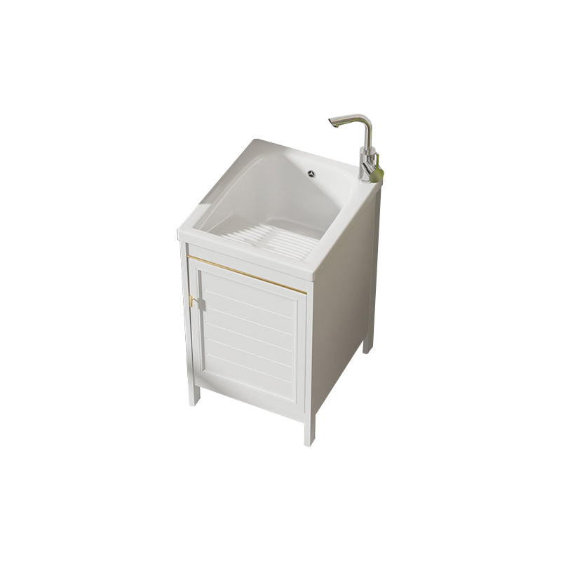 Glam Freestanding Vanity Single Sink Metal Frame Rectangular Faucet Vanity with Door Vanity & Faucet 18"L x 21"W x 31"H White Clearhalo 'Bathroom Remodel & Bathroom Fixtures' 'Bathroom Vanities' 'bathroom_vanities' 'Home Improvement' 'home_improvement' 'home_improvement_bathroom_vanities' 7422338