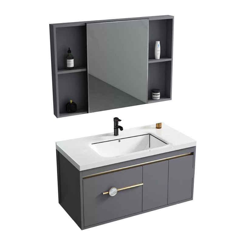 Wall Mount Bathroom Vanity Faucet Included Modern Bathroom Sink Vanity Vanity & Faucet & Mirror Cabinet 39.5"L x 19"W x 18"H Clearhalo 'Bathroom Remodel & Bathroom Fixtures' 'Bathroom Vanities' 'bathroom_vanities' 'Home Improvement' 'home_improvement' 'home_improvement_bathroom_vanities' 7422344
