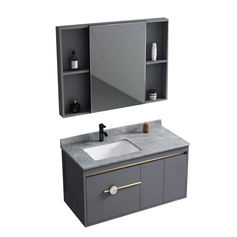 Wall Mount Bathroom Vanity Faucet Included Modern Bathroom Sink Vanity Vanity & Faucet & Mirror Cabinet 35.8"L x 18.9"W x 17.7"H Stone Clearhalo 'Bathroom Remodel & Bathroom Fixtures' 'Bathroom Vanities' 'bathroom_vanities' 'Home Improvement' 'home_improvement' 'home_improvement_bathroom_vanities' 7422347