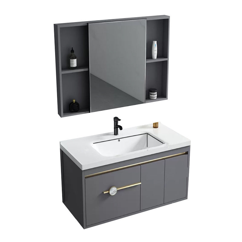 Wall Mount Bathroom Vanity Faucet Included Modern Bathroom Sink Vanity Vanity & Faucet & Mirror Cabinet 35.8"L x 18.9"W x 17.7"H Ceramic Clearhalo 'Bathroom Remodel & Bathroom Fixtures' 'Bathroom Vanities' 'bathroom_vanities' 'Home Improvement' 'home_improvement' 'home_improvement_bathroom_vanities' 7422349