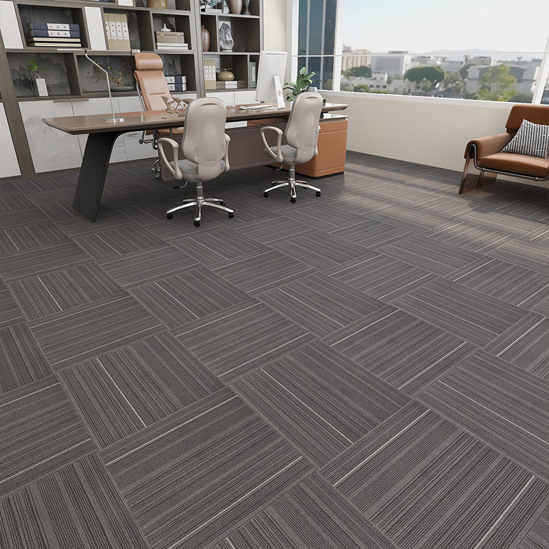 Modern Carpet Tiles Level Loop Glue Down Fade Resistant Carpet Tile Dark Heather Gray-White 60-Piece Set Clearhalo 'Carpet Tiles & Carpet Squares' 'carpet_tiles_carpet_squares' 'Flooring 'Home Improvement' 'home_improvement' 'home_improvement_carpet_tiles_carpet_squares' Walls and Ceiling' 7423754