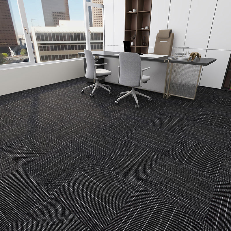 Modern Carpet Tiles Level Loop Glue Down Fade Resistant Carpet Tile Textured Black 60-Piece Set Clearhalo 'Carpet Tiles & Carpet Squares' 'carpet_tiles_carpet_squares' 'Flooring 'Home Improvement' 'home_improvement' 'home_improvement_carpet_tiles_carpet_squares' Walls and Ceiling' 7423758