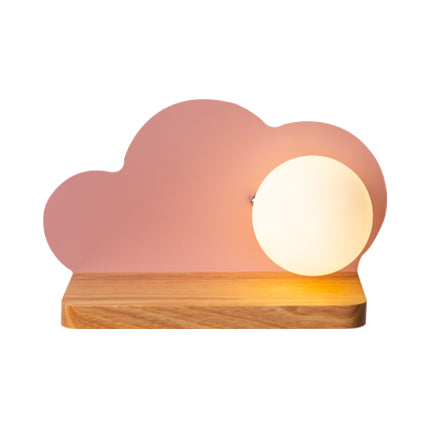 Single Light Cloud Wall Light with Orb Shade Macaron Stylish Wooden Sconce Light for Child Bedroom Pink Clearhalo 'Wall Lamps & Sconces' 'Wall Lights' Lighting' 74250