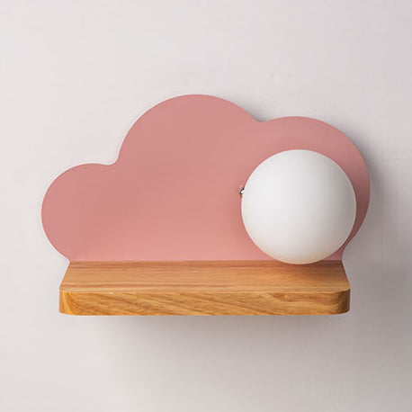 Single Light Cloud Wall Light with Orb Shade Macaron Stylish Wooden Sconce Light for Child Bedroom Clearhalo 'Wall Lamps & Sconces' 'Wall Lights' Lighting' 74251