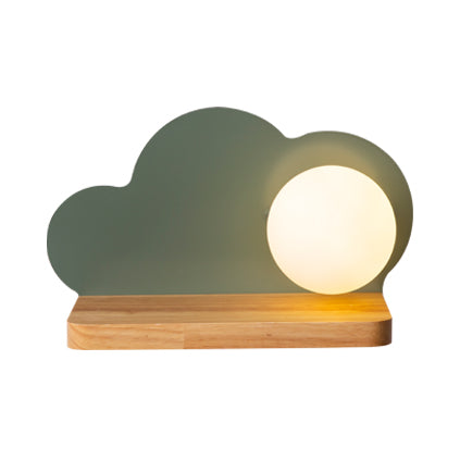 Single Light Cloud Wall Light with Orb Shade Macaron Stylish Wooden Sconce Light for Child Bedroom Green Clearhalo 'Wall Lamps & Sconces' 'Wall Lights' Lighting' 74252