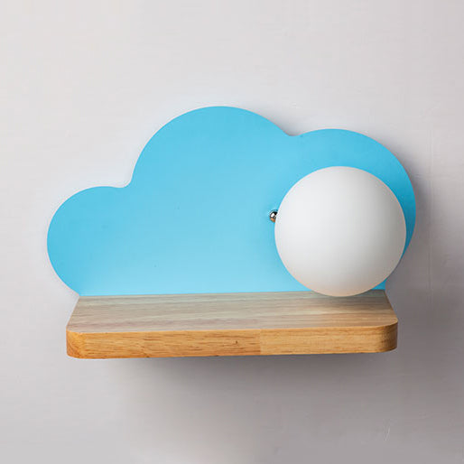 Single Light Cloud Wall Light with Orb Shade Macaron Stylish Wooden Sconce Light for Child Bedroom Clearhalo 'Wall Lamps & Sconces' 'Wall Lights' Lighting' 74255