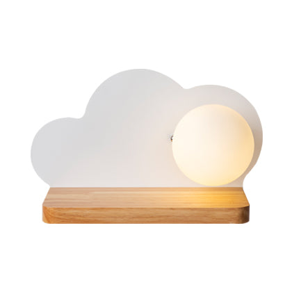 Single Light Cloud Wall Light with Orb Shade Macaron Stylish Wooden Sconce Light for Child Bedroom White Clearhalo 'Wall Lamps & Sconces' 'Wall Lights' Lighting' 74256