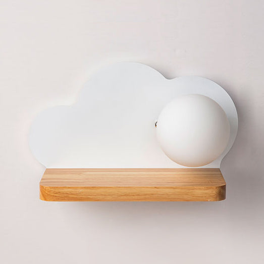 Single Light Cloud Wall Light with Orb Shade Macaron Stylish Wooden Sconce Light for Child Bedroom Clearhalo 'Wall Lamps & Sconces' 'Wall Lights' Lighting' 74257