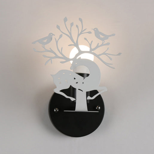 Sika Deer Kindergarten Wall Sconce with Twig & Bird Metallic 1 Light Animal Sconce Light White Clearhalo 'Wall Lamps & Sconces' 'Wall Lights' Lighting' 74282