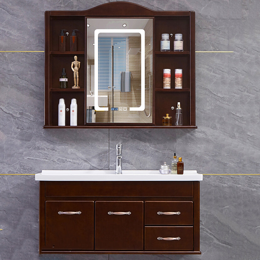 Mid Century Modern Sink Vanity Wall Mount Bathroom Vanity with Mirror Clearhalo 'Bathroom Remodel & Bathroom Fixtures' 'Bathroom Vanities' 'bathroom_vanities' 'Home Improvement' 'home_improvement' 'home_improvement_bathroom_vanities' 7433073