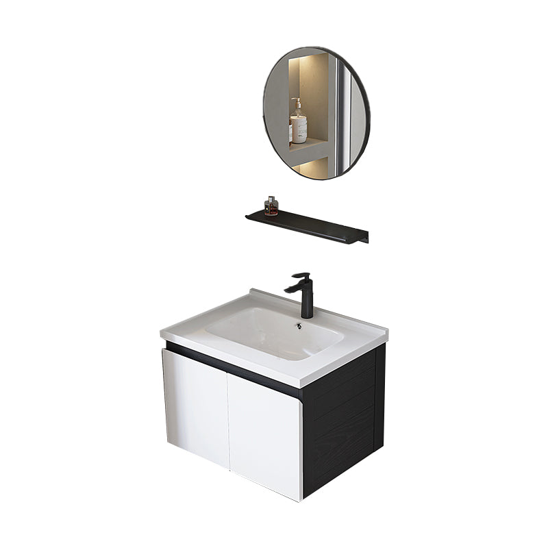 Modern Single Bathroom Vanity White Ceramic Rectangular Wall Mount Vanity Set Vanity & Faucet & Mirrors 24"L x 19"W x 19"H Drawer Not Included Clearhalo 'Bathroom Remodel & Bathroom Fixtures' 'Bathroom Vanities' 'bathroom_vanities' 'Home Improvement' 'home_improvement' 'home_improvement_bathroom_vanities' 7433104