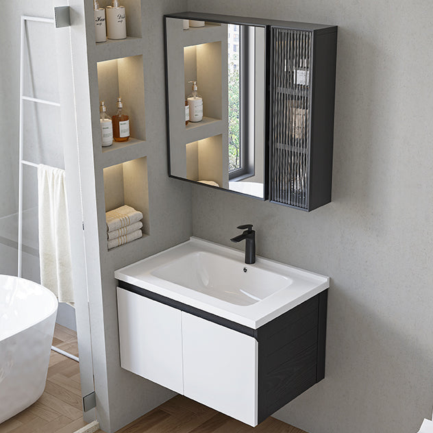 Modern Single Bathroom Vanity White Ceramic Rectangular Wall Mount Vanity Set Clearhalo 'Bathroom Remodel & Bathroom Fixtures' 'Bathroom Vanities' 'bathroom_vanities' 'Home Improvement' 'home_improvement' 'home_improvement_bathroom_vanities' 7433106