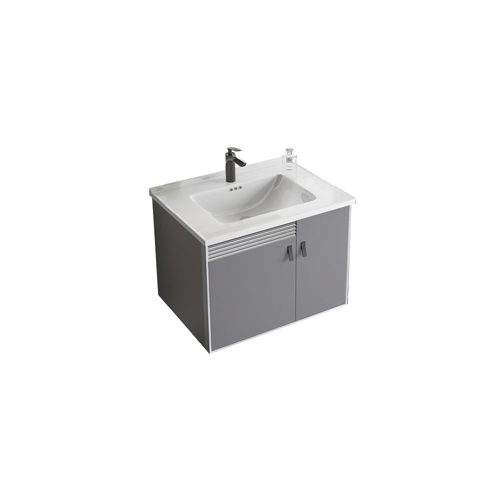 Metal Base Sink Vanity Modern Wall Mount Gray Single-Sink Rectangular Vanity Set Vanity & Faucet 24"L x 19"W x 17"H Ceramic Clearhalo 'Bathroom Remodel & Bathroom Fixtures' 'Bathroom Vanities' 'bathroom_vanities' 'Home Improvement' 'home_improvement' 'home_improvement_bathroom_vanities' 7433165