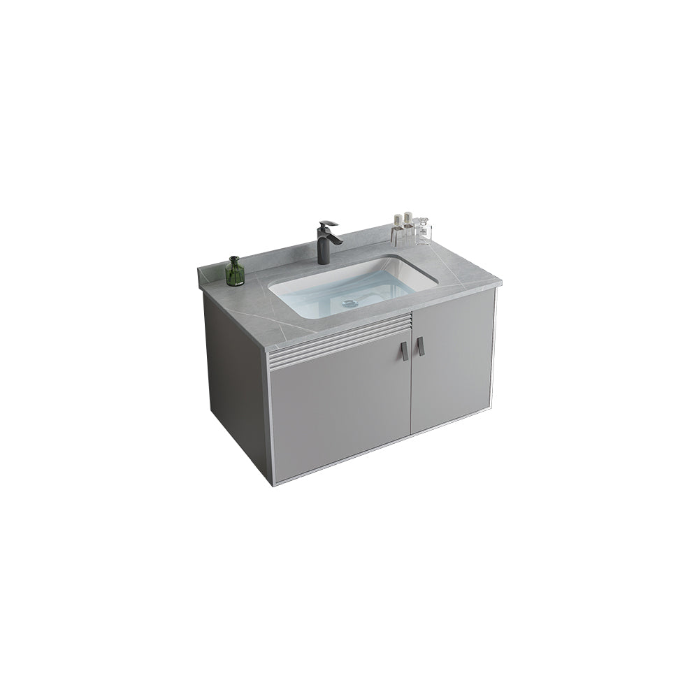 Metal Base Sink Vanity Modern Wall Mount Gray Single-Sink Rectangular Vanity Set Vanity & Faucet Stone Clearhalo 'Bathroom Remodel & Bathroom Fixtures' 'Bathroom Vanities' 'bathroom_vanities' 'Home Improvement' 'home_improvement' 'home_improvement_bathroom_vanities' 7433171